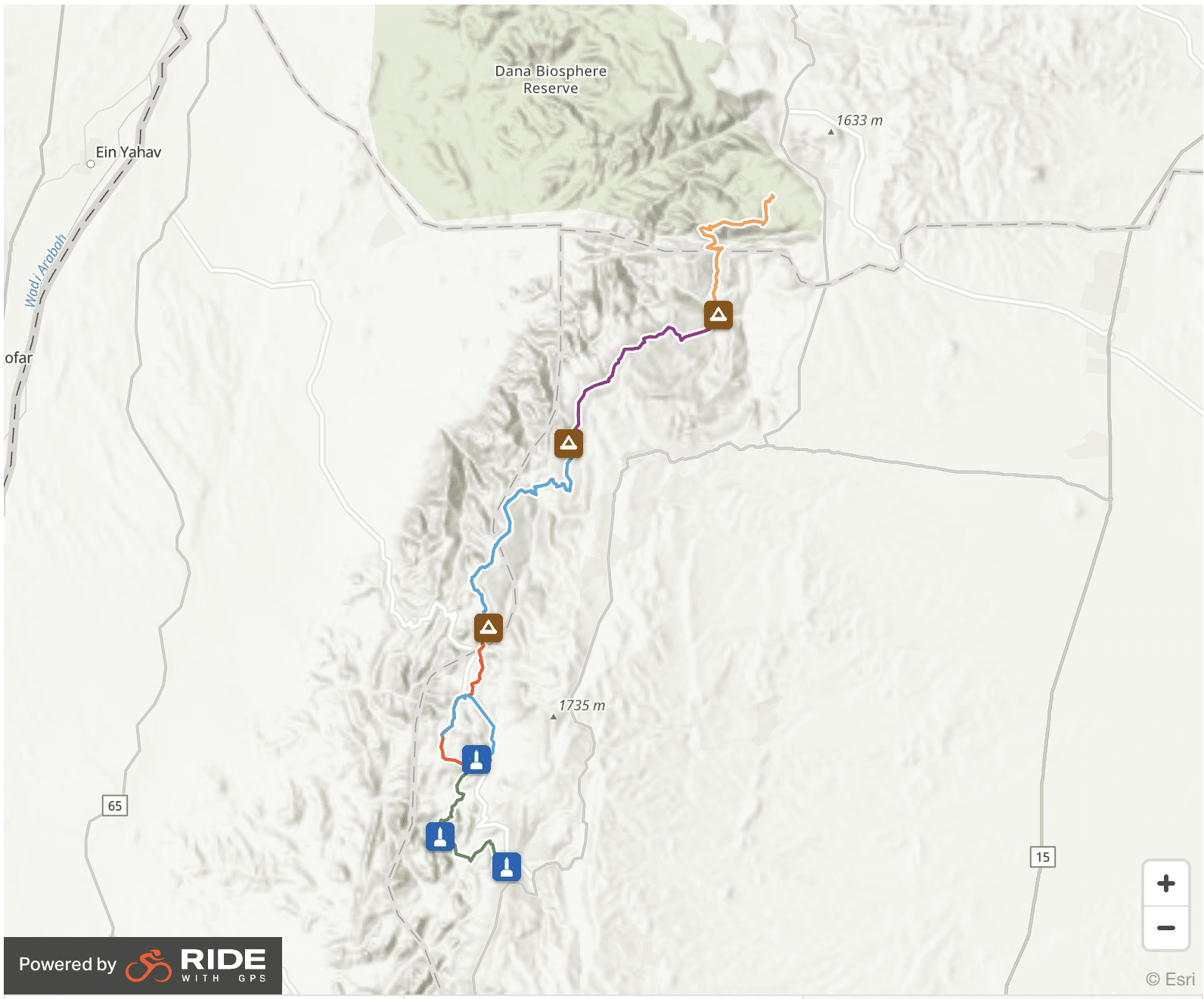 Jordan Trail - Dana to Petra section campsites interactive map